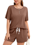 SHOWMALL Women's Plus Size Two Piece Outfits Summer Lounge Matching Sets Short Sleeve Top & Shorts