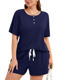 SHOWMALL Women's Plus Size Two Piece Outfits Summer Lounge Matching Sets Short Sleeve Top & Shorts
