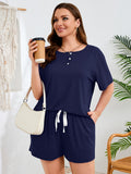 SHOWMALL Women's Plus Size Two Piece Outfits Summer Lounge Matching Sets Short Sleeve Top & Shorts