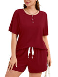 SHOWMALL Women's Plus Size Two Piece Outfits Summer Lounge Matching Sets Short Sleeve Top & Shorts