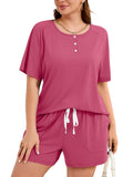 SHOWMALL Women's Plus Size Two Piece Outfits Summer Lounge Matching Sets Short Sleeve Top & Shorts
