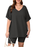 SHOWMALL Women Plus Size Loungewear Set Short Sleeves and Bliker Shorts