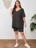 SHOWMALL Women Plus Size Loungewear Set Short Sleeves and Bliker Shorts