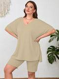 SHOWMALL Women Plus Size Loungewear Set Short Sleeves and Bliker Shorts