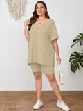 SHOWMALL Women Plus Size Loungewear Set Short Sleeves and Bliker Shorts