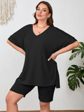 SHOWMALL Women Plus Size Loungewear Set Short Sleeves and Bliker Shorts