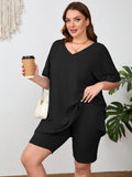 SHOWMALL Women Plus Size Loungewear Set Short Sleeves and Bliker Shorts