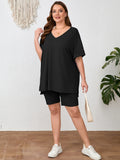 SHOWMALL Women Plus Size Loungewear Set Short Sleeves and Bliker Shorts