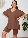 SHOWMALL Women Plus Size Loungewear Set Short Sleeves and Bliker Shorts