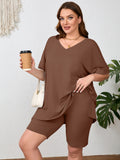 SHOWMALL Women Plus Size Loungewear Set Short Sleeves and Bliker Shorts