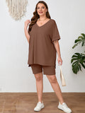 SHOWMALL Women Plus Size Loungewear Set Short Sleeves and Bliker Shorts