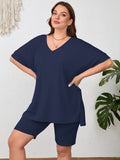 SHOWMALL Women Plus Size Loungewear Set Short Sleeves and Bliker Shorts