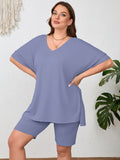 SHOWMALL Women Plus Size Loungewear Set Short Sleeves and Bliker Shorts