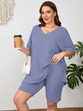 SHOWMALL Women Plus Size Loungewear Set Short Sleeves and Bliker Shorts