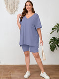 SHOWMALL Women Plus Size Loungewear Set Short Sleeves and Bliker Shorts