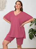 SHOWMALL Women Plus Size Loungewear Set Short Sleeves and Bliker Shorts