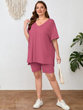 SHOWMALL Women Plus Size Loungewear Set Short Sleeves and Bliker Shorts