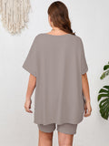 SHOWMALL Women Plus Size Loungewear Set Short Sleeves and Bliker Shorts