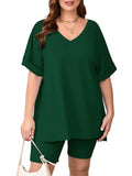 SHOWMALL Women Plus Size Loungewear Set Short Sleeves and Bliker Shorts