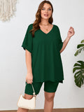 SHOWMALL Women Plus Size Loungewear Set Short Sleeves and Bliker Shorts