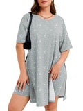 SHOWMALL Women's Plus Size 2 Piece Outfit Sets, Dark Short Sleeve Side Split Tunic Tops and Biker Shorts Sets, Summer Soft Loungewear
