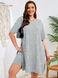 SHOWMALL Women's Plus Size 2 Piece Outfit Sets, Dark Short Sleeve Side Split Tunic Tops and Biker Shorts Sets, Summer Soft Loungewear