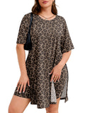 SHOWMALL Women's Plus Size 2 Piece Outfit Sets, Dark Short Sleeve Side Split Tunic Tops and Biker Shorts Sets, Summer Soft Loungewear