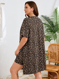SHOWMALL Women's Plus Size 2 Piece Outfit Sets, Dark Short Sleeve Side Split Tunic Tops and Biker Shorts Sets, Summer Soft Loungewear