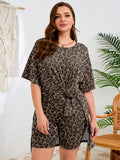 SHOWMALL Women's Plus Size 2 Piece Outfit Sets, Dark Short Sleeve Side Split Tunic Tops and Biker Shorts Sets, Summer Soft Loungewear