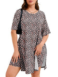 SHOWMALL Women's Plus Size 2 Piece Outfit Sets, Dark Short Sleeve Side Split Tunic Tops and Biker Shorts Sets, Summer Soft Loungewear