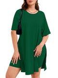 SHOWMALL Women's Plus Size 2 Piece Outfit Sets, Dark Short Sleeve Side Split Tunic Tops and Biker Shorts Sets, Summer Soft Loungewear