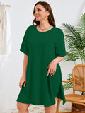 SHOWMALL Women's Plus Size 2 Piece Outfit Sets, Dark Short Sleeve Side Split Tunic Tops and Biker Shorts Sets, Summer Soft Loungewear
