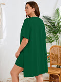 SHOWMALL Women's Plus Size 2 Piece Outfit Sets, Dark Short Sleeve Side Split Tunic Tops and Biker Shorts Sets, Summer Soft Loungewear