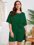 SHOWMALL Women's Plus Size 2 Piece Outfit Sets, Dark Short Sleeve Side Split Tunic Tops and Biker Shorts Sets, Summer Soft Loungewear