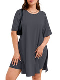 SHOWMALL Women's Plus Size 2 Piece Outfit Sets, Dark Short Sleeve Side Split Tunic Tops and Biker Shorts Sets, Summer Soft Loungewear