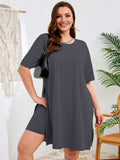SHOWMALL Women's Plus Size 2 Piece Outfit Sets, Dark Short Sleeve Side Split Tunic Tops and Biker Shorts Sets, Summer Soft Loungewear