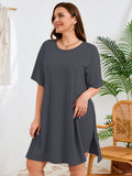SHOWMALL Women's Plus Size 2 Piece Outfit Sets, Dark Short Sleeve Side Split Tunic Tops and Biker Shorts Sets, Summer Soft Loungewear
