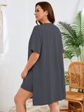 SHOWMALL Women's Plus Size 2 Piece Outfit Sets, Dark Short Sleeve Side Split Tunic Tops and Biker Shorts Sets, Summer Soft Loungewear