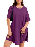 SHOWMALL Women's Plus Size 2 Piece Outfit Sets, Dark Short Sleeve Side Split Tunic Tops and Biker Shorts Sets, Summer Soft Loungewear