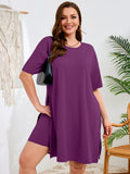 SHOWMALL Women's Plus Size 2 Piece Outfit Sets, Dark Short Sleeve Side Split Tunic Tops and Biker Shorts Sets, Summer Soft Loungewear