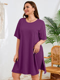 SHOWMALL Women's Plus Size 2 Piece Outfit Sets, Dark Short Sleeve Side Split Tunic Tops and Biker Shorts Sets, Summer Soft Loungewear