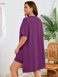 SHOWMALL Women's Plus Size 2 Piece Outfit Sets, Dark Short Sleeve Side Split Tunic Tops and Biker Shorts Sets, Summer Soft Loungewear