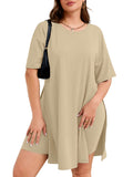 SHOWMALL Women's Plus Size 2 Piece Outfit Sets, Dark Short Sleeve Side Split Tunic Tops and Biker Shorts Sets, Summer Soft Loungewear