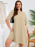 SHOWMALL Women's Plus Size 2 Piece Outfit Sets, Dark Short Sleeve Side Split Tunic Tops and Biker Shorts Sets, Summer Soft Loungewear