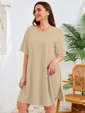 SHOWMALL Women's Plus Size 2 Piece Outfit Sets, Dark Short Sleeve Side Split Tunic Tops and Biker Shorts Sets, Summer Soft Loungewear