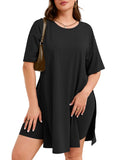 SHOWMALL Women's Plus Size 2 Piece Outfit Sets, Dark Short Sleeve Side Split Tunic Tops and Biker Shorts Sets, Summer Soft Loungewear