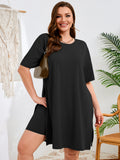 SHOWMALL Women's Plus Size 2 Piece Outfit Sets, Dark Short Sleeve Side Split Tunic Tops and Biker Shorts Sets, Summer Soft Loungewear