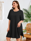 SHOWMALL Women's Plus Size 2 Piece Outfit Sets, Dark Short Sleeve Side Split Tunic Tops and Biker Shorts Sets, Summer Soft Loungewear