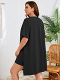 SHOWMALL Women's Plus Size 2 Piece Outfit Sets, Dark Short Sleeve Side Split Tunic Tops and Biker Shorts Sets, Summer Soft Loungewear