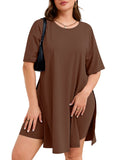 SHOWMALL Women's Plus Size 2 Piece Outfit Sets, Dark Short Sleeve Side Split Tunic Tops and Biker Shorts Sets, Summer Soft Loungewear